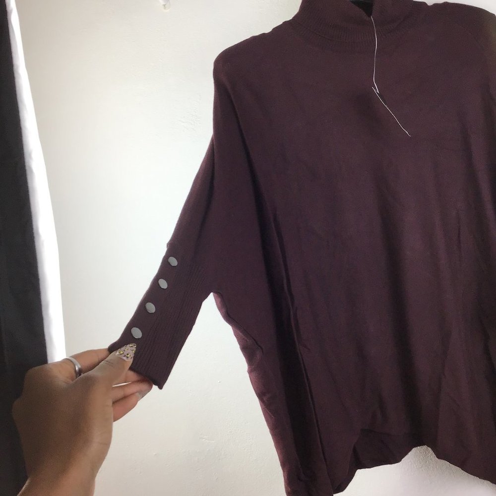 SOLD! Alfani Turtleneck Poncho Sweater Red PM - Picture 4 of 9